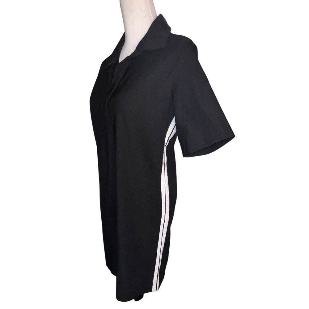 Pure Amici Woman’s‎ M Black w/white racing stripe collar Vneck Stretch dress USA